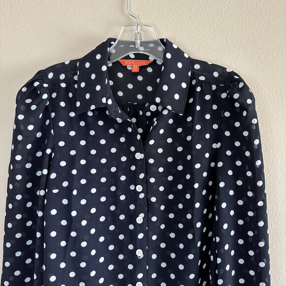 ModCloth Classic Polka Dot Chiffon Blouse, Navy White, XS NWOT - Picture 3 of 11